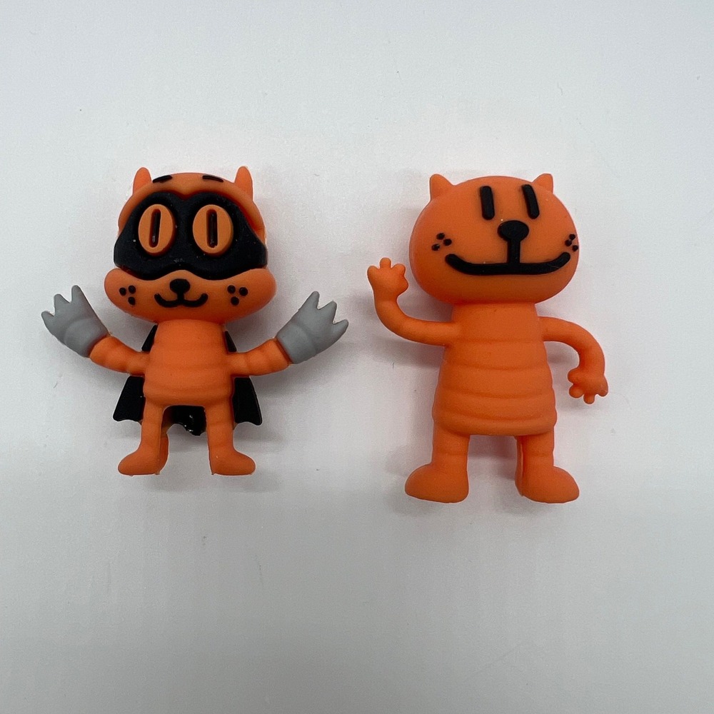 Dog Man Cat Kid Li'l Petey Pencil Topper Figures Set of 2 Orange Rubber RGC